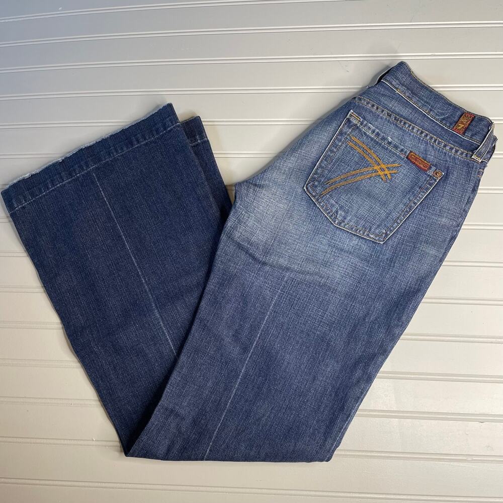 Vintage Y2K 7 FOR All MANKIND Dojo Wide Flare Leg Mid Wash Blue Jeans Sz 30